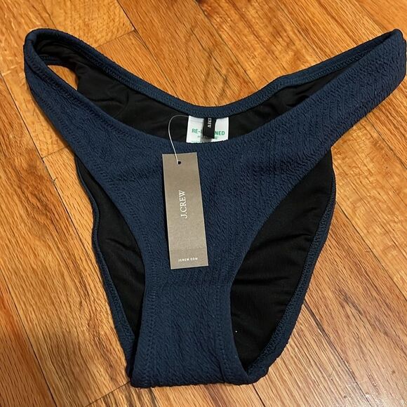 J. Crew NEW Textured curved-waist Navy ribbed bikini bottom sz XS cheeky - Picture 11 of 11